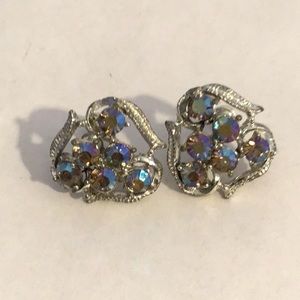 Silver tone Iridescent clippon earrings